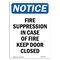 Signmission OSHA , 3.5" Height, Fire Suppression In Case Of Fire Keep Door Closed Sign, 5" X 3.5", Landscape OS-NS-D-35-L-12699 - alternate 1